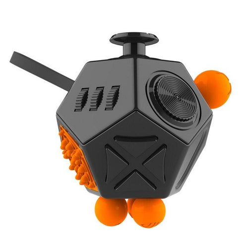 12-Sided Fidget Cube - Black and Orange - Fidgetys Co.